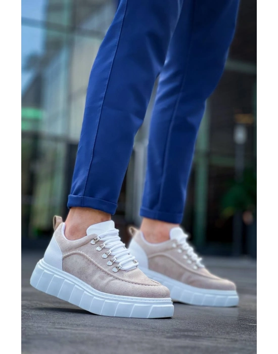 KB-X10 Kuback Bej Süet Beyaz Yüksek Taban Günlük Spor Ayakkabı