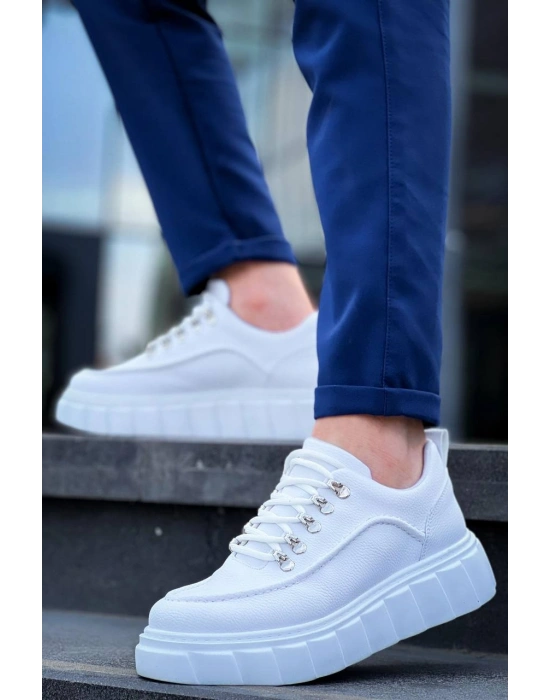 KB-X10 Kuback Beyaz Cilt  Beyaz Yüksek Taban Günlük Spor Ayakkabı