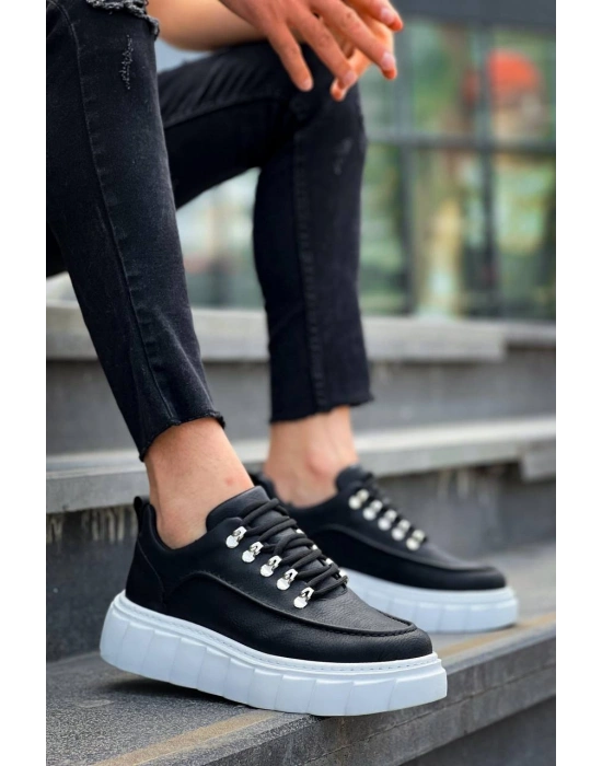 KB-X10 Kuback Siyah Cilt  Beyaz Yüksek Taban Günlük Spor Ayakkabı