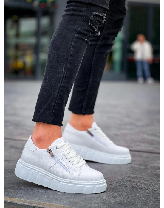 KB-X155 Kuback Beyaz Cilt Detaylı Beyaz Yüksek Taban Günlük Spor Ayakkabı