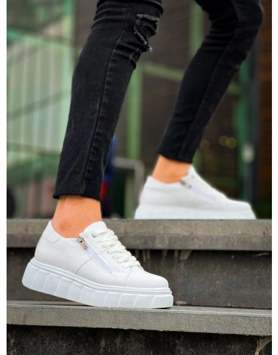 Kb-x155 Kuback Beyaz Cilt Detaylı Beyaz Yüksek Taban Günlük Erkek Spor Ayakkabı