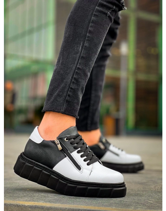 Kb-x155 Kuback Beyaz Cilt Siyah Cilt Detaylı Siyah Yüksek Taban Günlük Erkek Spor Ayakkabı