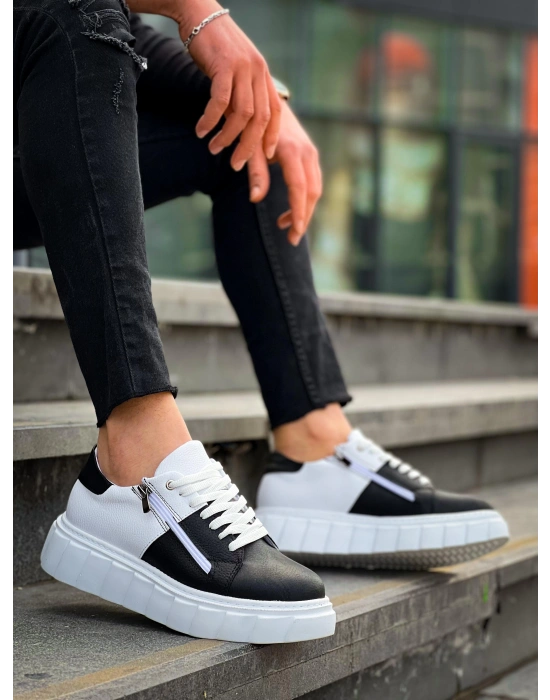 Kb-x155 Kuback Siyah Cilt Beyaz Cilt Detaylı Beyaz Yüksek Taban Günlük Erkek Spor Ayakkabı