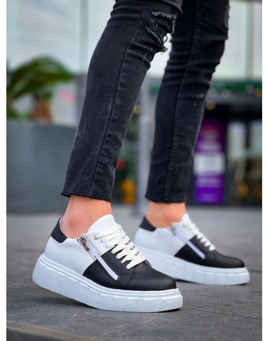 Kb-x155 Kuback Siyah Cilt Beyaz Cilt Detaylı Beyaz Yüksek Taban Günlük Erkek Spor Ayakkabı