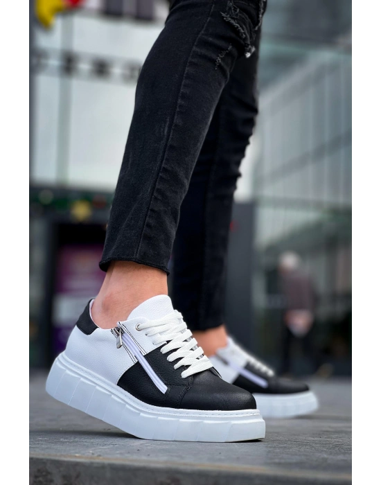 Kb-x155 Kuback Siyah Cilt Beyaz Cilt Detaylı Beyaz Yüksek Taban Günlük Erkek Spor Ayakkabı