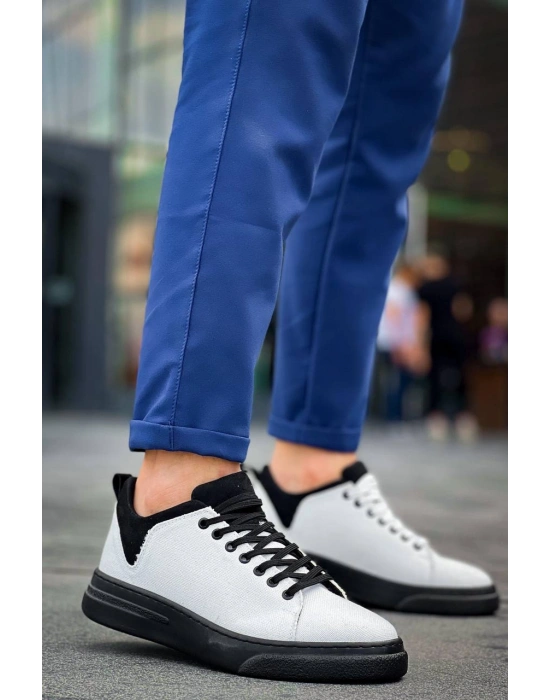 KB-X204 Kuback Beyaz Siyah Keten Siyah Yüksek Taban Günlük Erkek Spor Ayakkabı