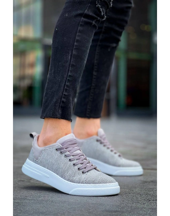 KB-X204 Kuback Gri Keten Beyaz Yüksek Taban Günlük Erkek Spor Ayakkabı