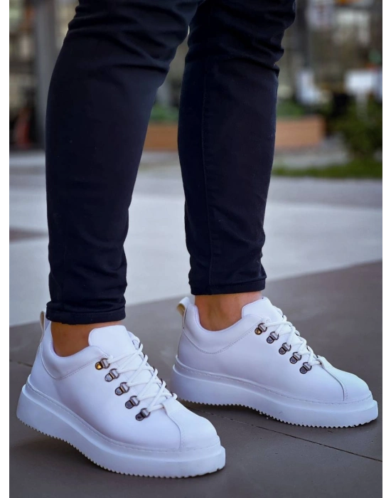 KB-X4  Kuback BEYAZ CİLT Yüksek Taban Bağcıklı Günlük Erkek Ayakkabı