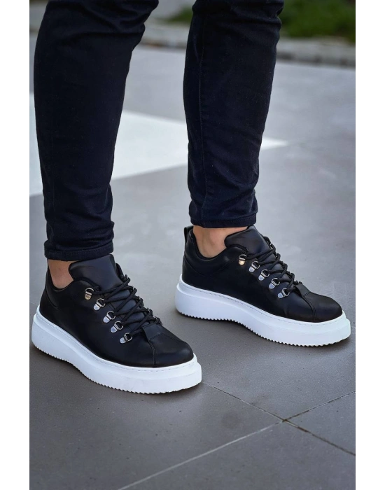 KB-X4  Kuback Siyah Cilt Yüksek Taban Bağcıklı Günlük Erkek Ayakkabı