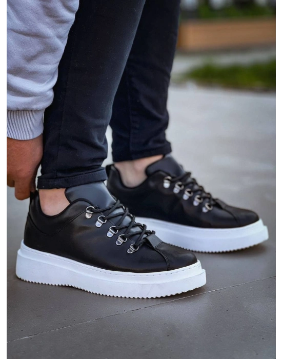 KB-X4  Kuback Siyah Cilt Yüksek Taban Bağcıklı Günlük Erkek Ayakkabı