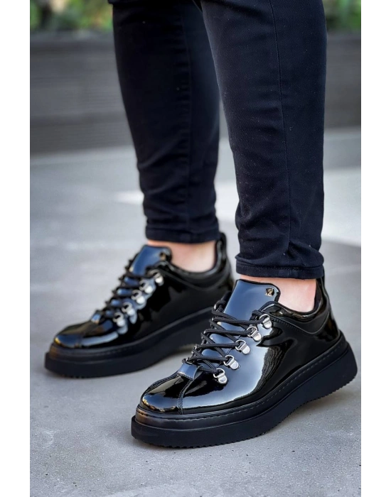 KB-X4  Kuback Siyah Rugan Siyah Yüksek Taban Bağcıklı Günlük Erkek Ayakkabı