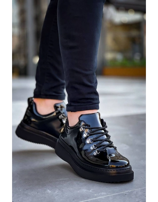 KB-X4  Kuback Siyah Rugan Siyah Yüksek Taban Bağcıklı Günlük Erkek Ayakkabı