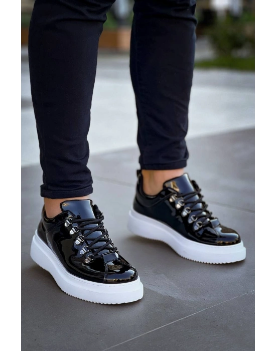 KB-X4  Kuback Siyah Rugan Yüksek Taban Bağcıklı Günlük Erkek Ayakkabı