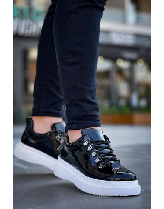 KB-X4  Kuback Siyah Rugan Yüksek Taban Bağcıklı Günlük Erkek Ayakkabı