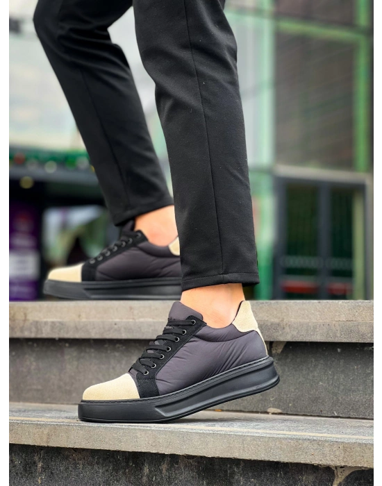 KB-X46 Kuback Siyah Bej Yüksek Siyah Taban Günlük Spor Ayakkabı