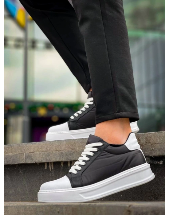 Kb-x46 Kuback Siyah Beyaz Yüksek Beyaz Taban Günlük Erkek Spor Ayakkabı