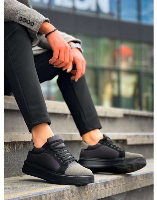 Kb-x46 Kuback Siyah Gri Yüksek Siyah Taban Günlük Erkek Spor Ayakkabı