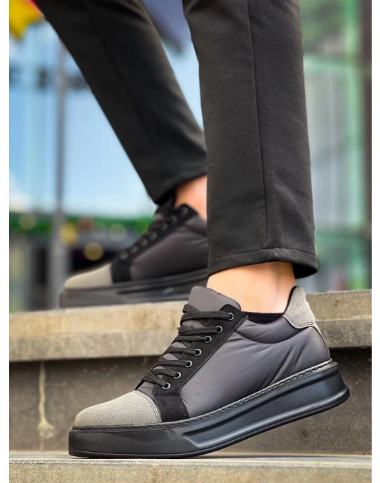 Kb-x46 Kuback Siyah Gri Yüksek Siyah Taban Günlük Erkek Spor Ayakkabı