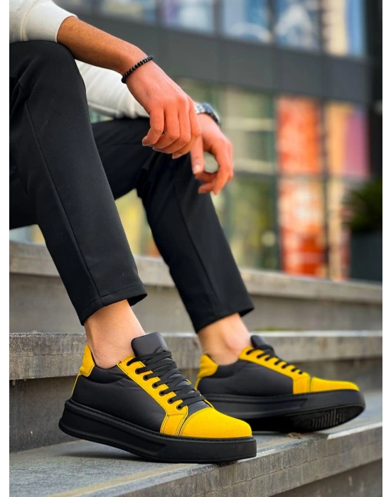 KB-X46 Kuback Siyah Sarı Yüksek Siyah Taban Günlük Spor Ayakkabı