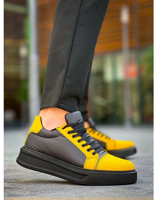 Kb-x46 Kuback Siyah Sarı Yüksek Siyah Taban Günlük Erkek Spor Ayakkabı