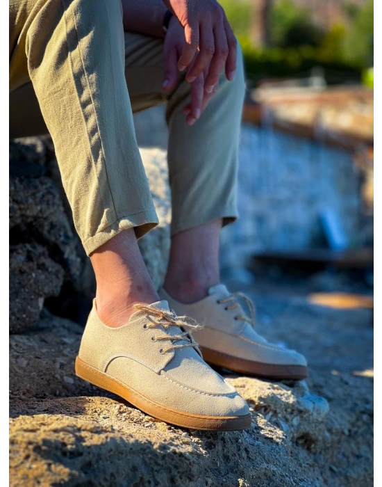 KB-X5 Kuback Bej  Süet Bağcıklı  Günlük Erkek Ayakkabı