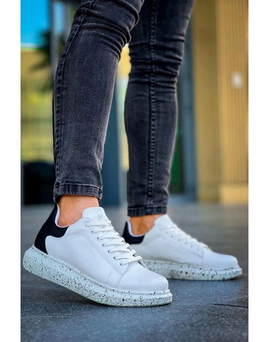 KB-X500  Kuback Beyaz Siyah  Yüksek Taban Bağcıklı Günlük Erkek Ayakkabı