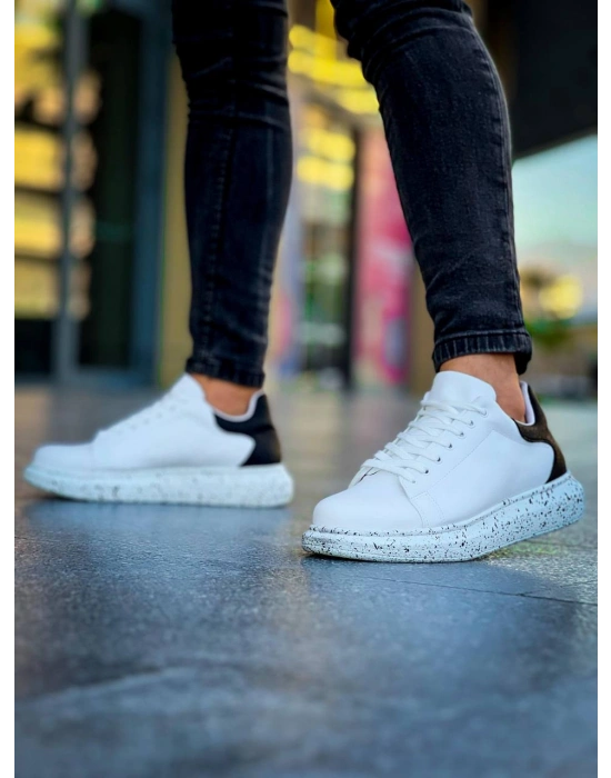 KB-X500  Kuback Beyaz Siyah  Yüksek Taban Bağcıklı Günlük Erkek Ayakkabı