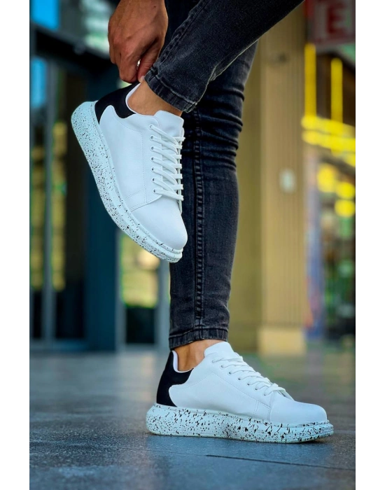 KB-X500  Kuback Beyaz Siyah  Yüksek Taban Bağcıklı Günlük Erkek Ayakkabı