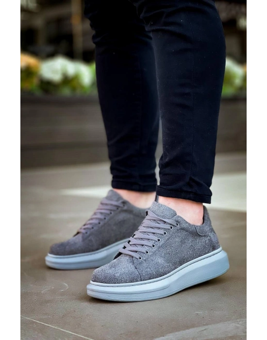 KB-X500  Kuback Gri Süet Yüksek Taban Bağcıklı Günlük Erkek Ayakkabı
