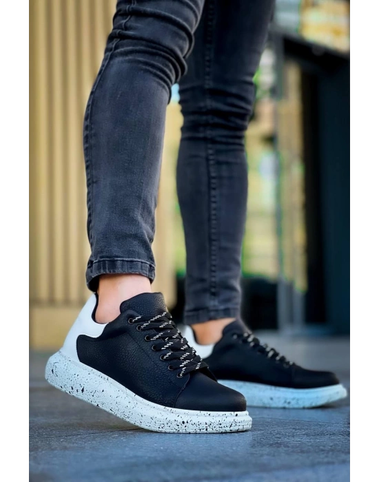 Kb-x500 Kuback Siyah Beyaz Yüksek Taban Bağcıklı Günlük Erkek Ayakkabı Erkek Günlük Ayakkabı