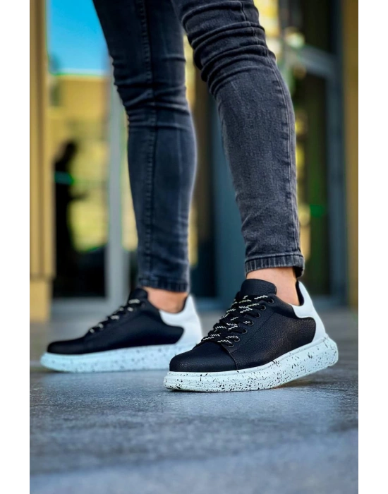 Kb-x500 Kuback Siyah Beyaz Yüksek Taban Bağcıklı Günlük Erkek Ayakkabı Erkek Günlük Ayakkabı