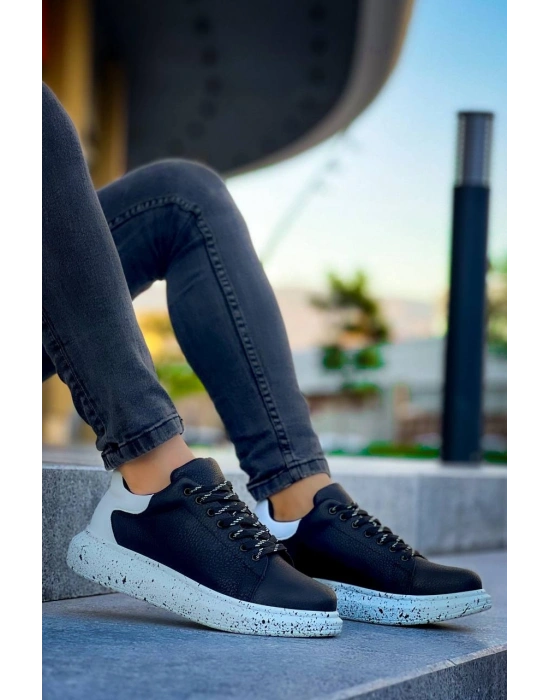 KB-X500  Kuback Siyah Beyaz Yüksek Taban Bağcıklı Günlük Erkek Ayakkabı