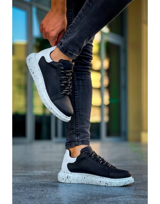 Kb-x500 Kuback Siyah Beyaz Yüksek Taban Bağcıklı Günlük Erkek Ayakkabı Erkek Günlük Ayakkabı