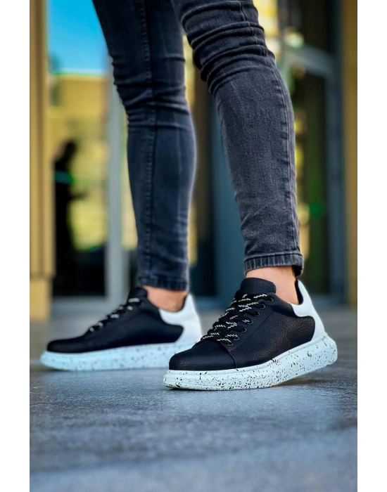 KB-X500  Kuback Siyah Beyaz Yüksek Taban Bağcıklı Günlük Erkek Ayakkabı