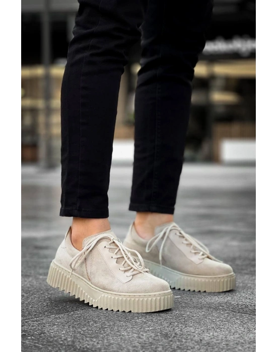 KB-X502  Kuback Bej Süet Yüksek Bej Taban Bağcık Detaylı Lastikli Günlük Erkek Ayakkabı