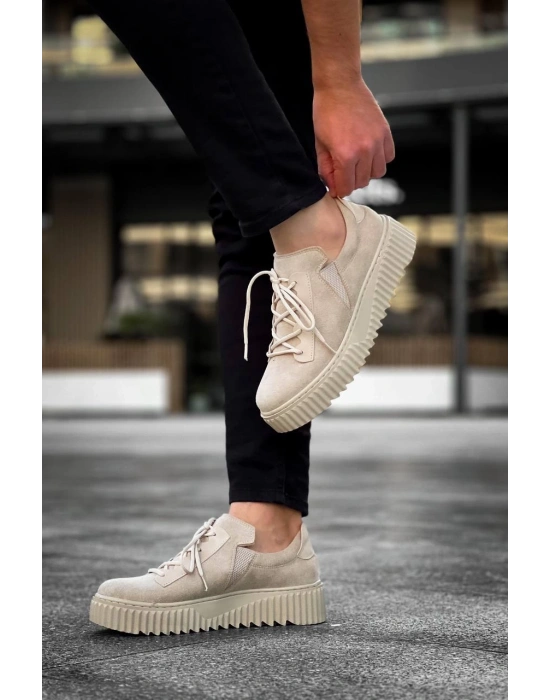 Kb-x502 Kuback Bej Süet Yüksek Bej Taban Bağcık Detaylı Lastikli Günlük Erkek Ayakkabı Erkek Günlük Ayakkabı