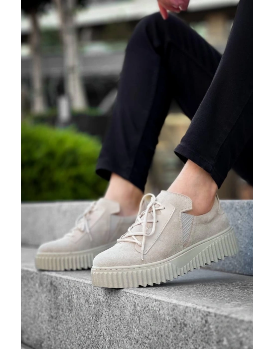 Kb-x502 Kuback Bej Süet Yüksek Bej Taban Bağcık Detaylı Lastikli Günlük Erkek Ayakkabı Erkek Günlük Ayakkabı