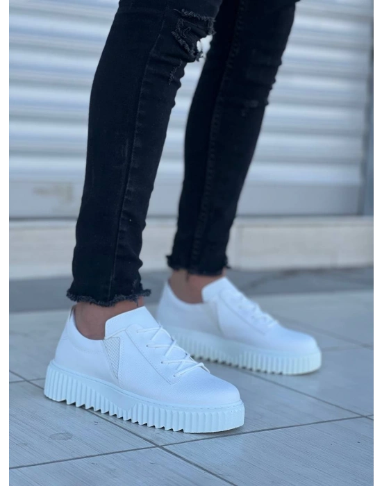 Kb-x502 Kuback Beyaz Cilt Yüksek Beyaz Taban Bağcık Detaylı Lastikli Günlük Erkek Ayakkabı Erkek Günlük Ayakkabı