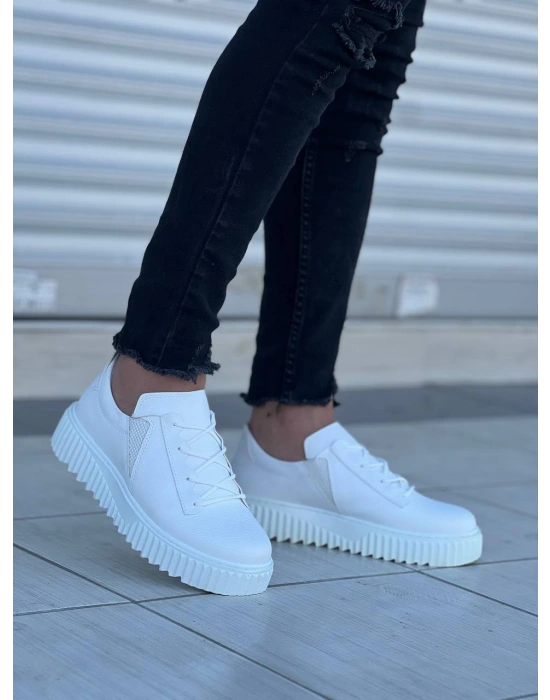 Kb-x502 Kuback Beyaz Cilt Yüksek Beyaz Taban Bağcık Detaylı Lastikli Günlük Erkek Ayakkabı Erkek Günlük Ayakkabı