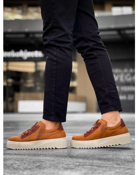 Kb-x502 Kuback Taba Süet Yüksek Bej Taban Bağcık Detaylı Lastikli Günlük Erkek Ayakkabı Erkek Günlük Ayakkabı