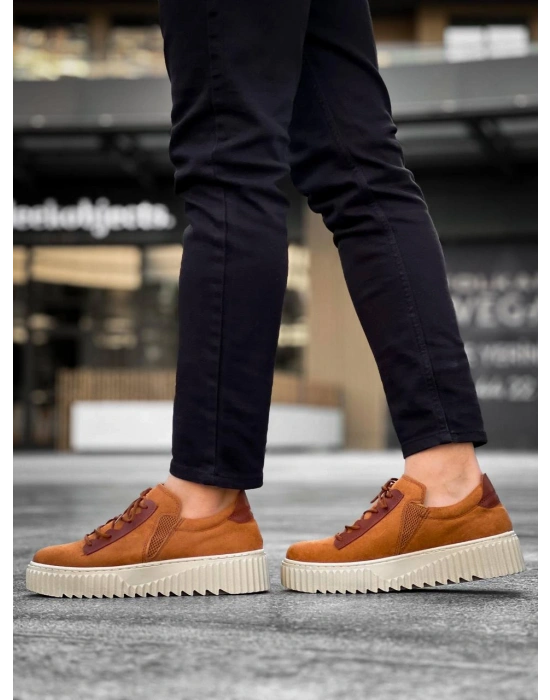 KB-X502  Kuback Taba Süet Yüksek Bej Taban Bağcık Detaylı Lastikli Günlük Erkek Ayakkabı