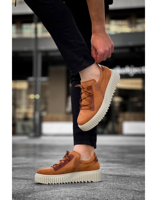 KB-X502  Kuback Taba Süet Yüksek Bej Taban Bağcık Detaylı Lastikli Günlük Erkek Ayakkabı