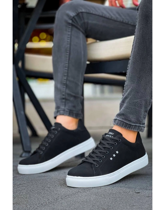 Kb-x7 Kuback Siyah Süet Yüksek Beyaz Taban Bağcıklı Günlük Erkek Ayakkabı Erkek Günlük Ayakkabı