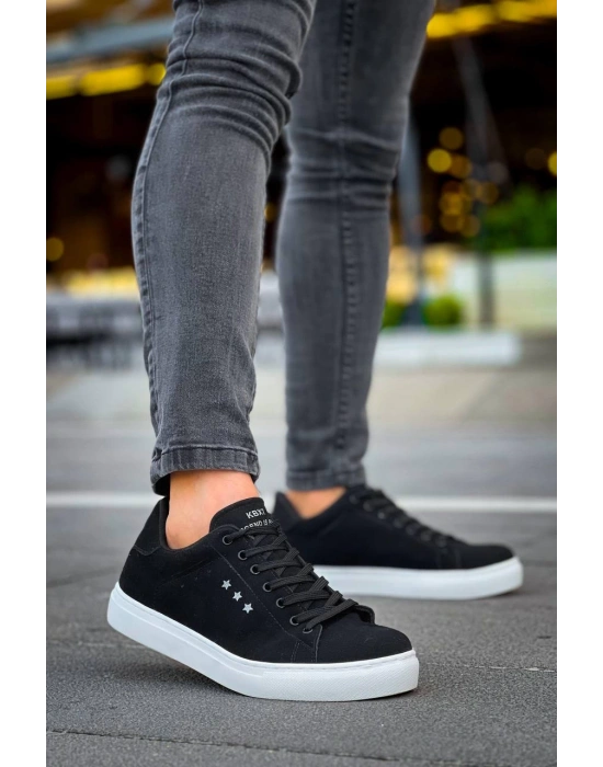 Kb-x7 Kuback Siyah Süet Yüksek Beyaz Taban Bağcıklı Günlük Erkek Ayakkabı Erkek Günlük Ayakkabı