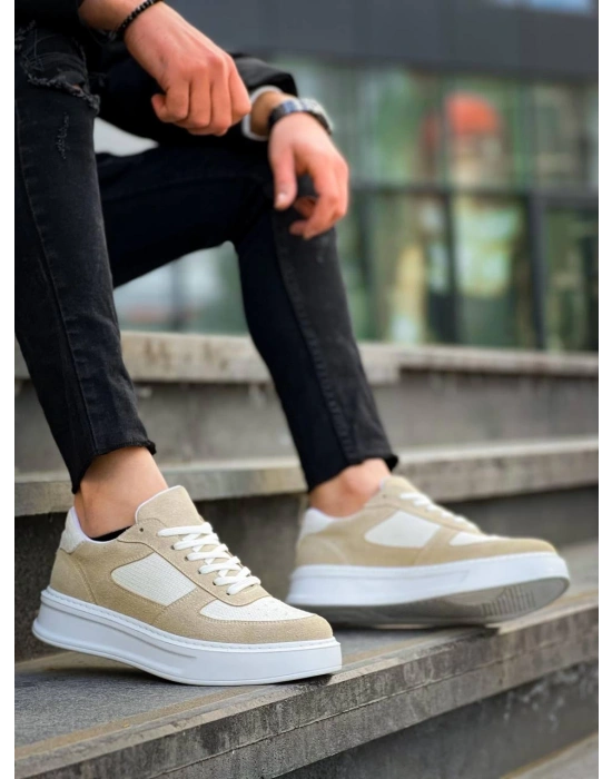 Kb-x8 Kuback Bej Keten Süet Yüksek Taban Günlük Erkek Spor Ayakkabı