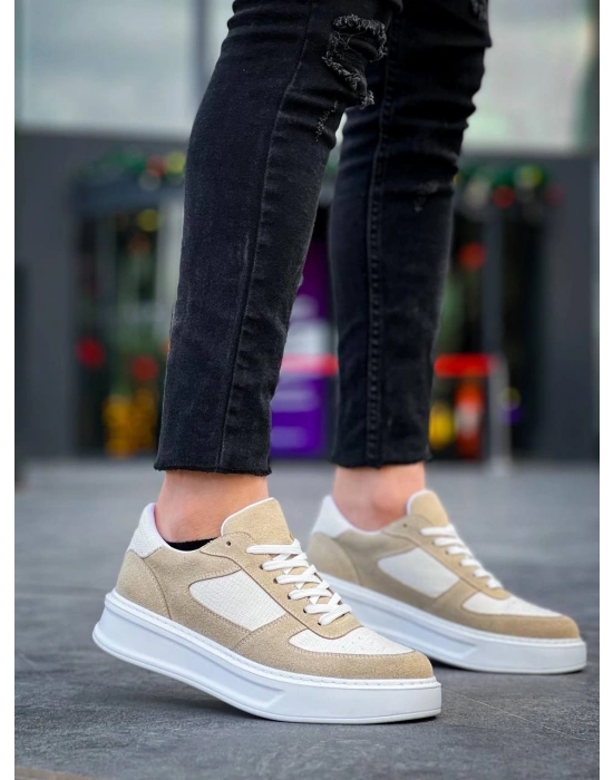 KB-X8 Kuback Bej Keten Süet Yüksek Taban Günlük Spor Ayakkabı
