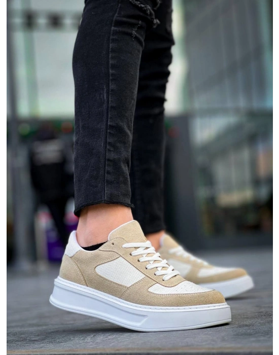 KB-X8 Kuback Bej Keten Süet Yüksek Taban Günlük Spor Ayakkabı