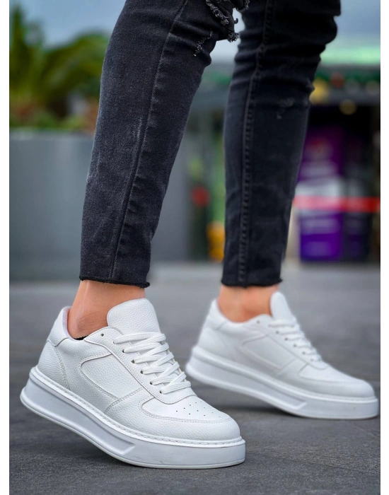 KB-X8 Kuback Beyaz Cilt Beyaz Yüksek Taban Günlük Spor Ayakkabı