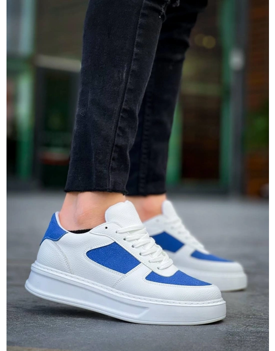 KB-X8 Kuback Beyaz Cilt Mavi Süet Detaylı Beyaz Yüksek Taban Günlük Spor Ayakkabı