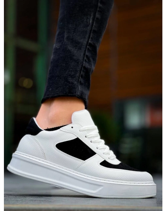 Kb-x8 Kuback Beyaz Siyah Cilt Yüksek Taban Günlük Erkek Spor Ayakkabı